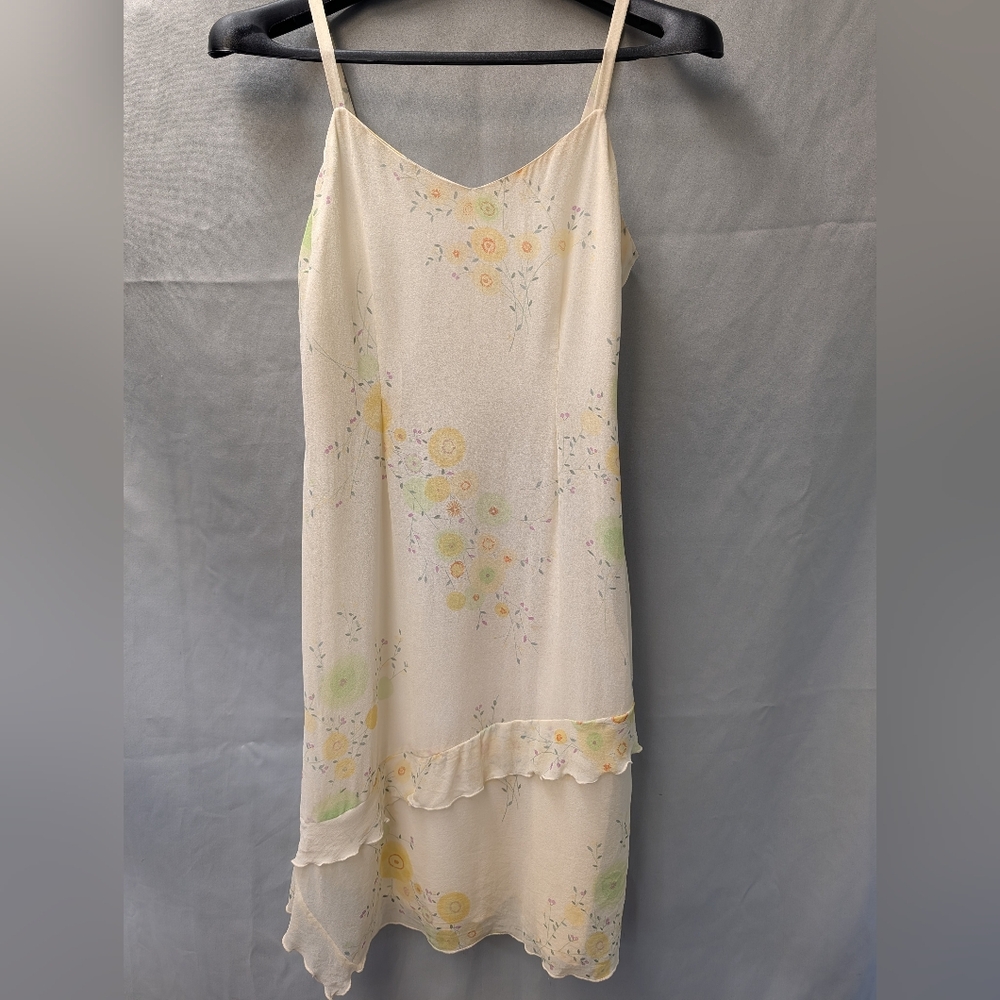 Johnny Was Silk Floral Slip Dress with Ruffle Hem